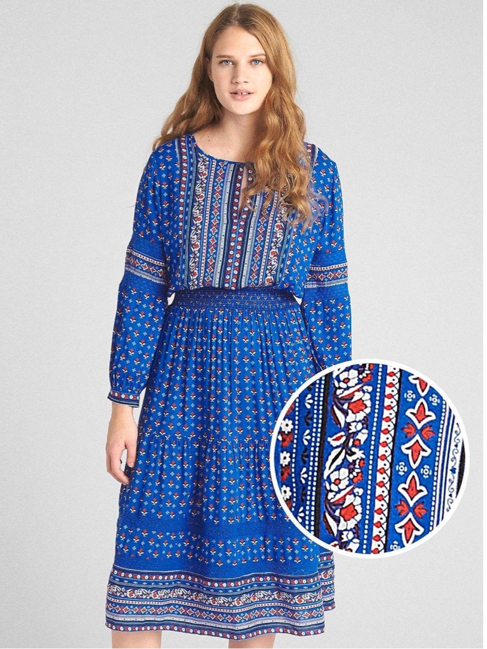 Gap Mix Print Long Sleeve MIDI Dress